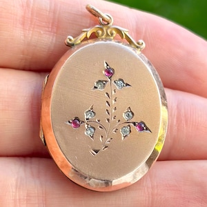 Antique Edwardian 9ct Back & Front Ruby Paste Oval Fancy Locket Silver Setting