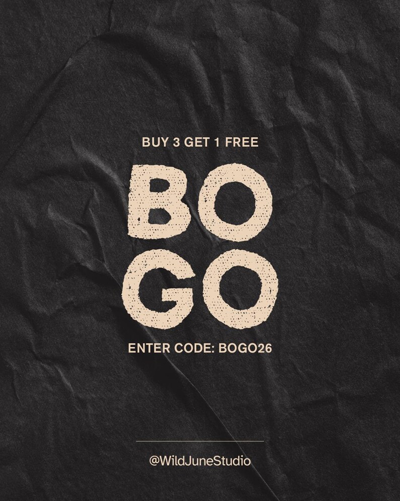 The image is a promotional poster for a sale, featuring the text "BUY 3 GET 1 FREE" and "BOGO26" prominently displayed.