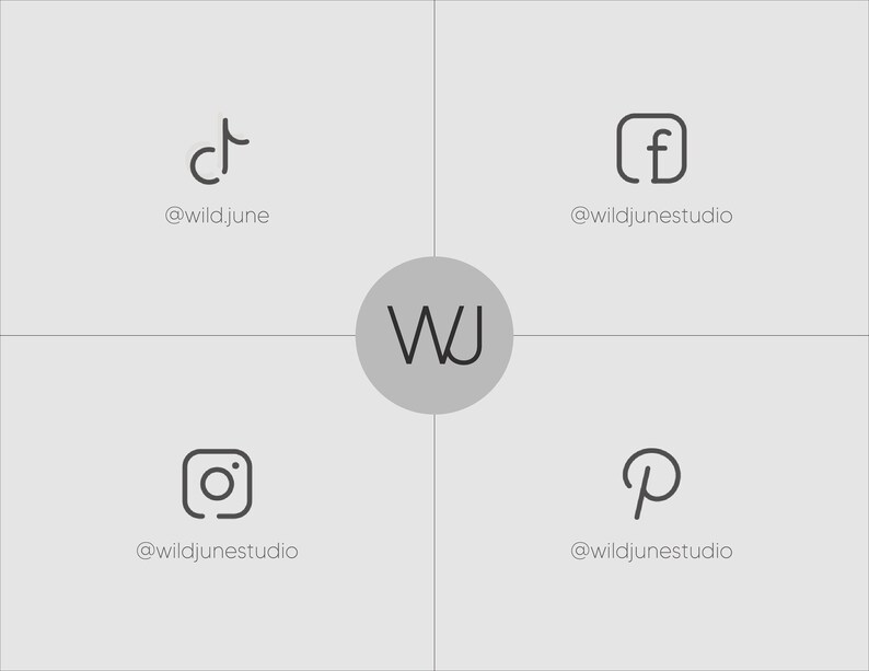 four social media logos and their respective usernames, all of which are associated with the same artist or studio.