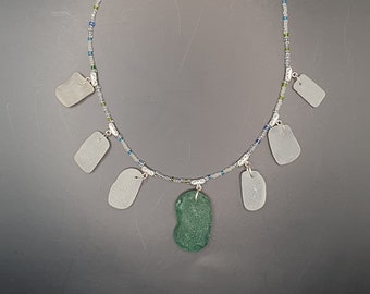 Green and White Sea Glass Necklace