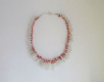 White Beach glass and coral necklace