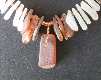 Golden brown and white beach glass