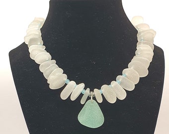 Blue Green Pendant Sea Glass Necklace