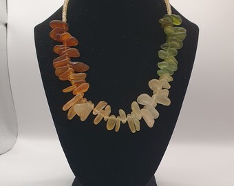 Ombre Sea Glass Necklace--Color Shift From Brown to Yellow to Green