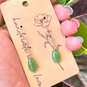 Green Teardrop Earrings Handmade Glass Dangle Jewelry Minimalist Gemstone Gift Olive Green Nature Inspired Long Earrings Earthy Jewelry Gift
