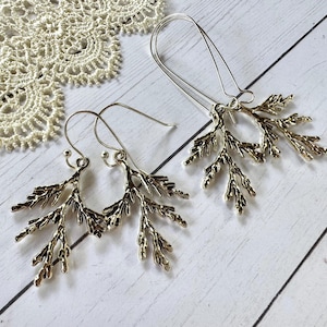 Branch Dangle Earrings Cedar Fir Tree Earrings Earthy Jewelry Bohemian Tree Earrings Branch Jewelry Long Dangle Dainty Earrings Gift for Her