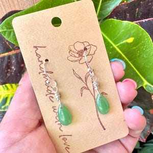 Green Teardrop Earrings Long Statement Earrings Droplet Classic Jewelry Earthy Green Peridot Glass Charm Soft Dangle Green Silver Gift Her
