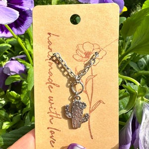 Rustic Silver Cactus Pendant Necklace  Small Boho Western Charm Jewelry Desert Gift for Her Handmade Layering Chain Necklace Cactus Charm