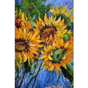 Sunflower oil painting flower original art floral wall art small artwork 8x12 in by NatalyArtUa