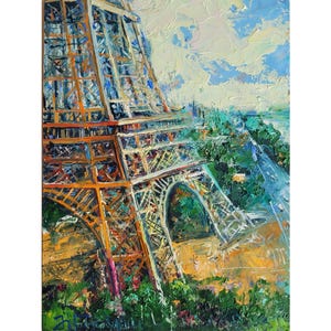 Eiffel Tower Oil Painting Paris Original Art City Wall Artwork Landscape Wall Decor