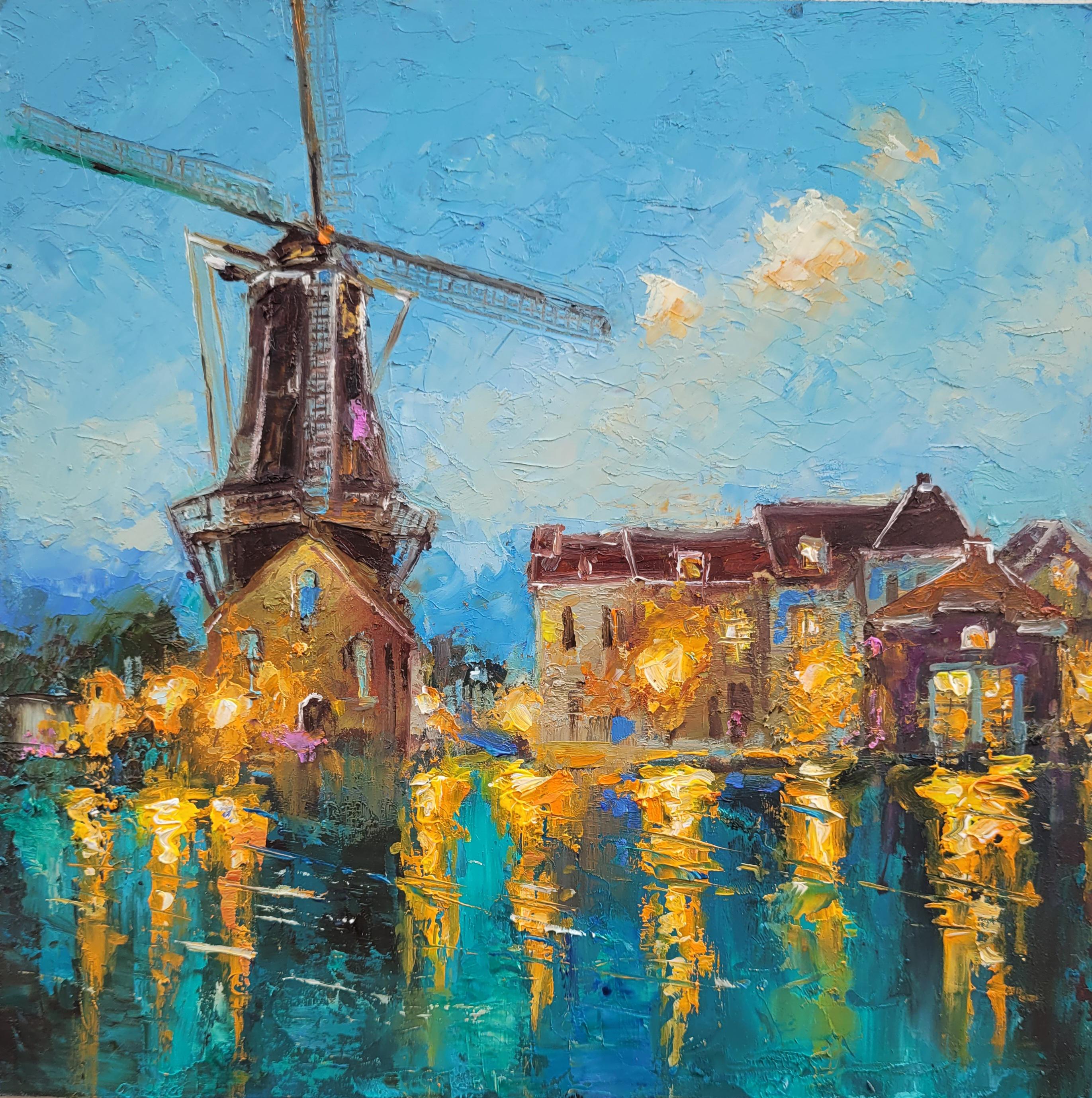 オランダの風車の油絵 オランダの風景 オリジナルアート - Etsy 日本