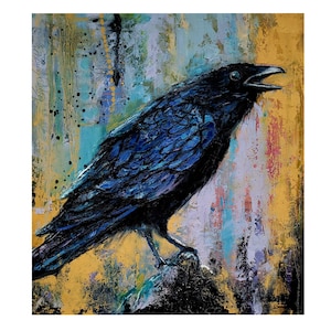 Raven Painting Black Crow Original Art Bird Wall Art by NatalyArtUa