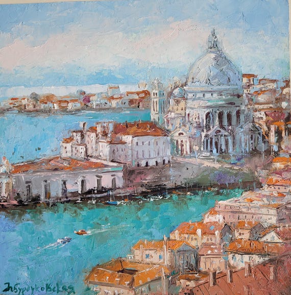 ヴェネツィア イタリア 油絵 大運河 オリジナルアート ヴェネツィアの