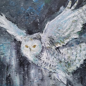 Barn owl painting white bird original art polar animal wall art snowy owl artwork 8x10 in