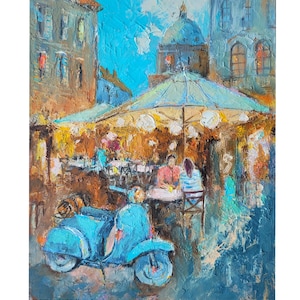 Cityscape Italy Painting Night City Original Art Mini Architecture Wall Art Italian Artwork