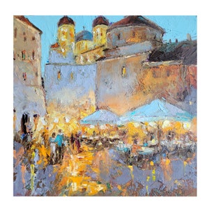 City landscape painting cityscape original art mini architecture wall art Italy artwork