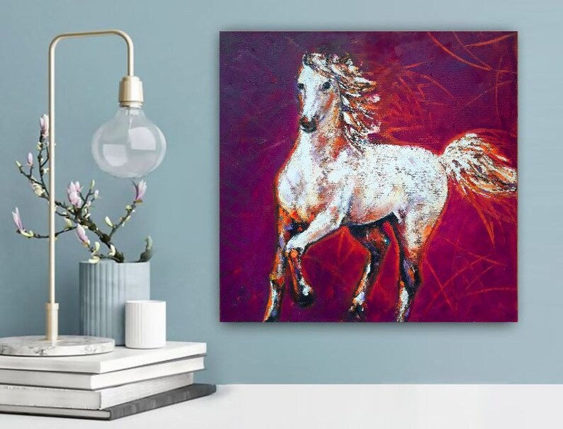 White Horse Painting Canvas Abstract Original Art Large Animal Etsy