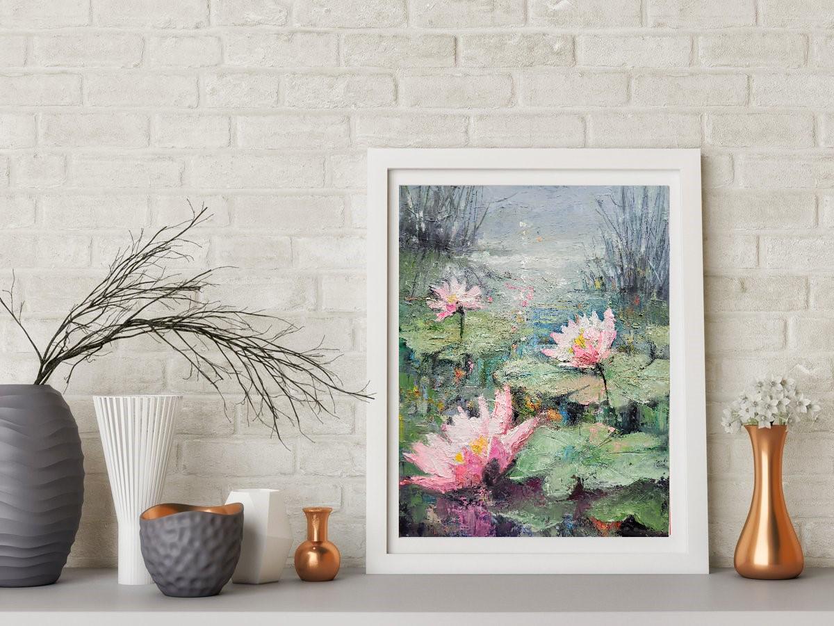 蓮の池オリジナル油絵「睡蓮」アート（8 x 10インチ） - Etsy 日本