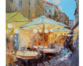 Dipinto di paesaggio urbano, paesaggio urbano, arte originale, opera d'arte murale italiana di NatalyArtUa