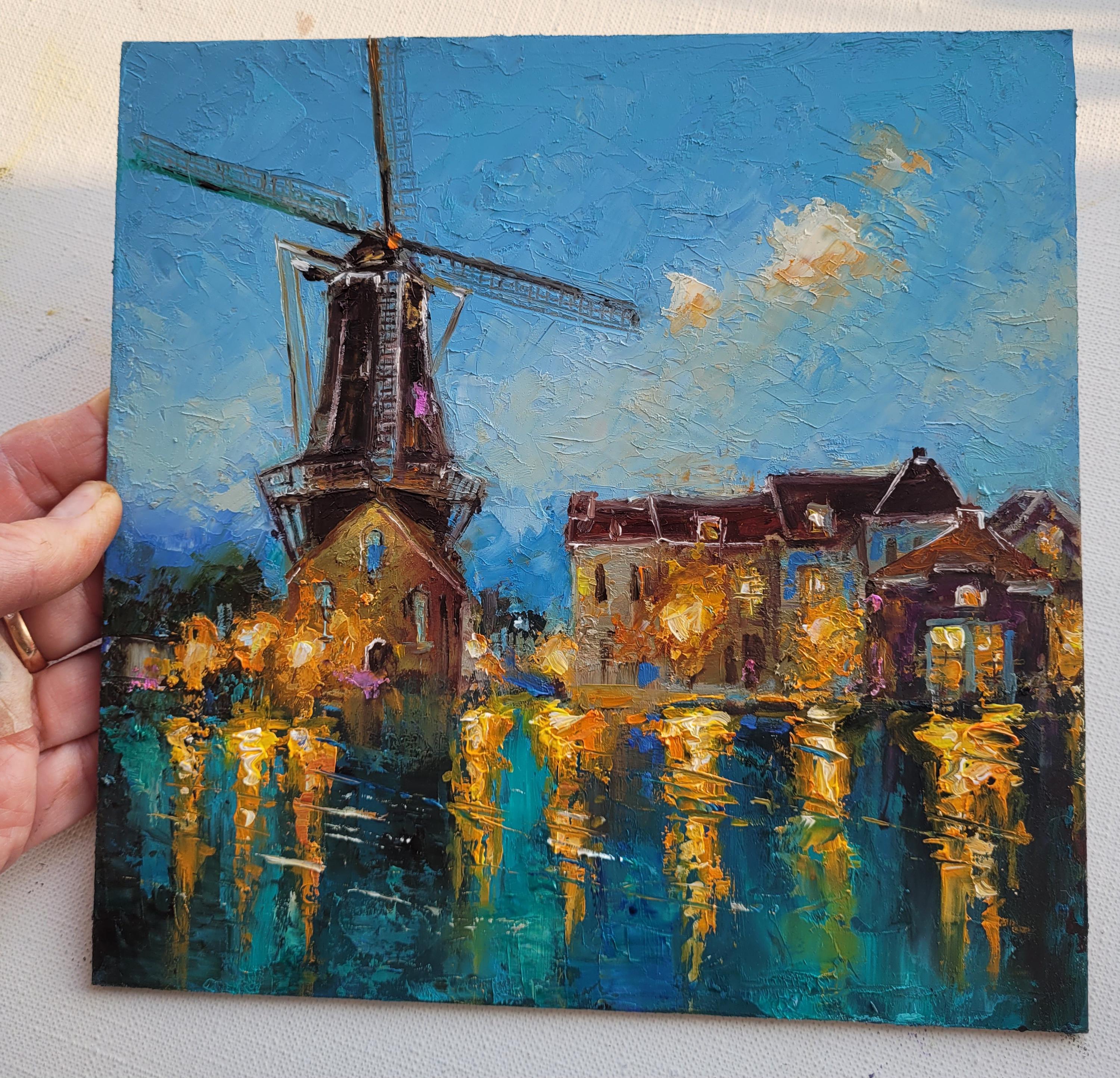 オランダの風車の油絵 オランダの風景 オリジナルアート - Etsy 日本
