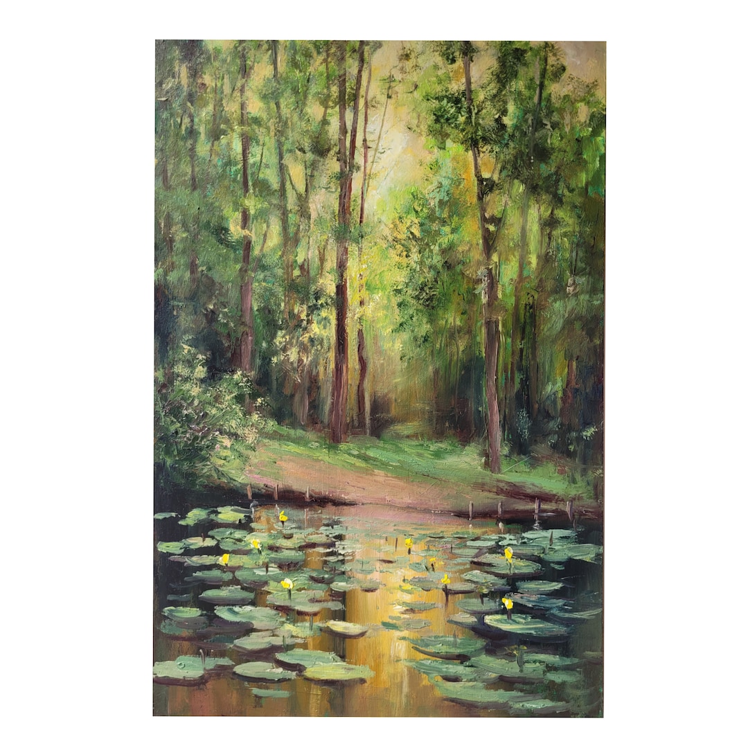 Original Forest Oil Painting: Sunset Pond Landscape Art (8x12) - Etsy