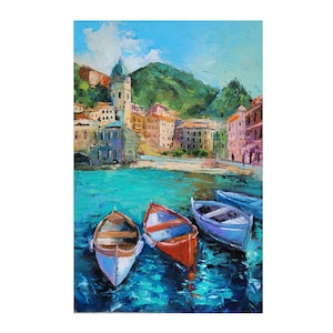 Vernazza Painting Coastline Cinque Terre Italy Original Art Travel Wall Art City Artwork 8 x 12 in