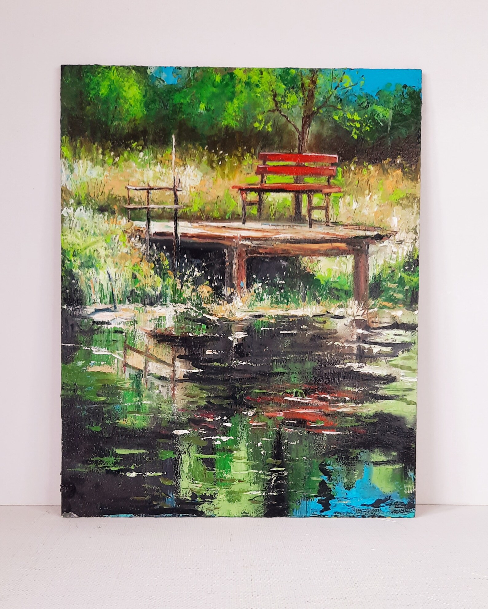 Teich Gemälde Landschaft Original Kunst Bäume Kunstwerk Etsy