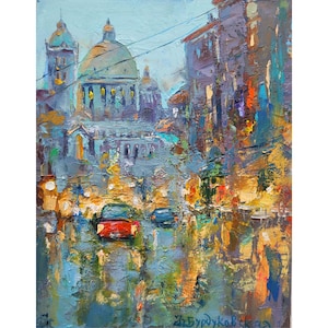Mini City Painting Cityscape Original Art Architecture Wall Art Italy Night Street Artwork