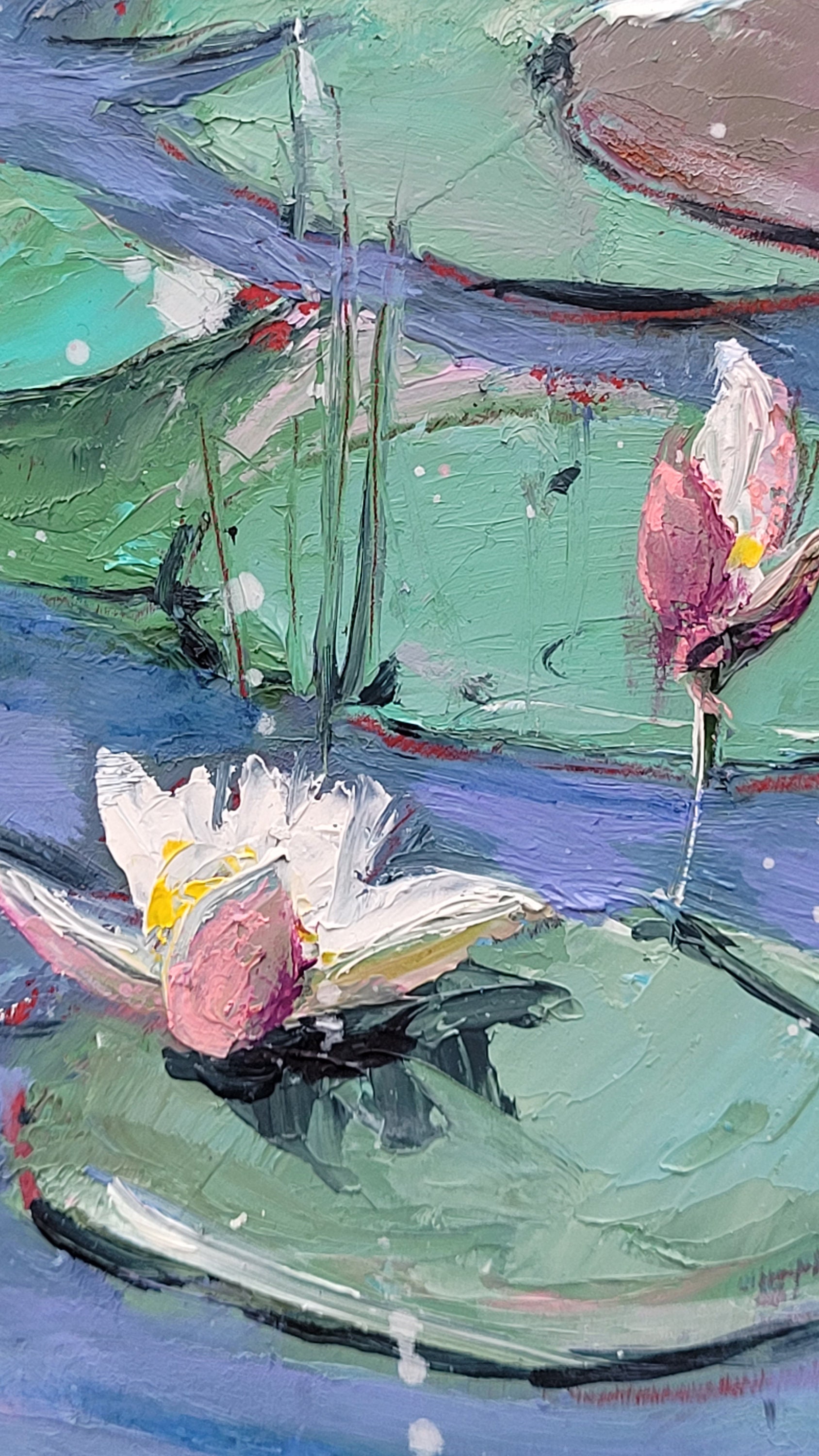 睡蓮の花の絵画 鯉 オリジナルアート モネ 池 壁アート 蓮の