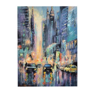 絵画② ニューヨーク　New York マンハッタン　風景画　油絵　2012 油絵 風景画『ニューヨーク、マンハッタンの朝焼け』Eathan作 肉筆1点