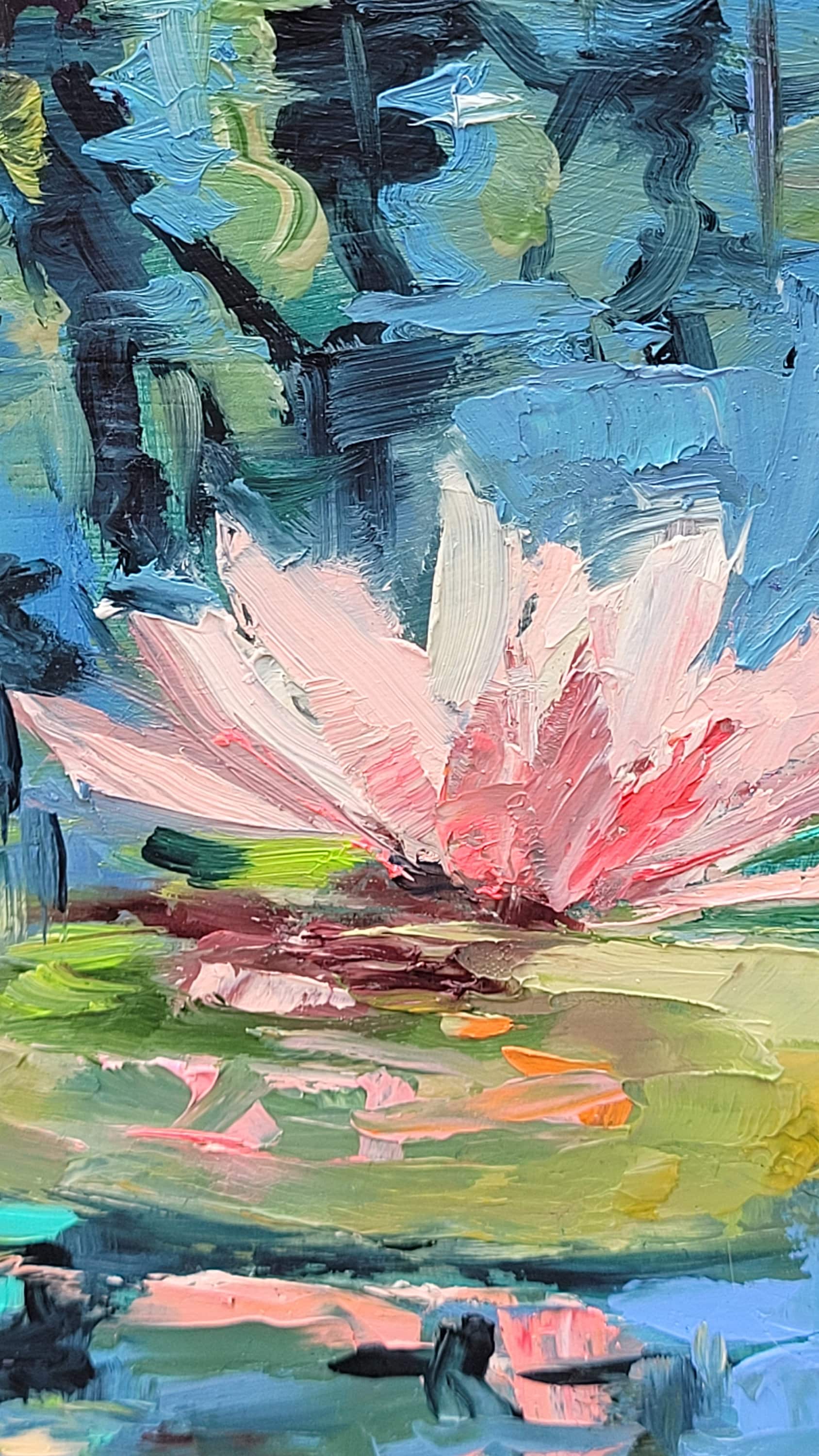 水蓮の油絵です 睡蓮の油絵：モネの池の絵、花の壁飾り（8x12） - Etsy 日本