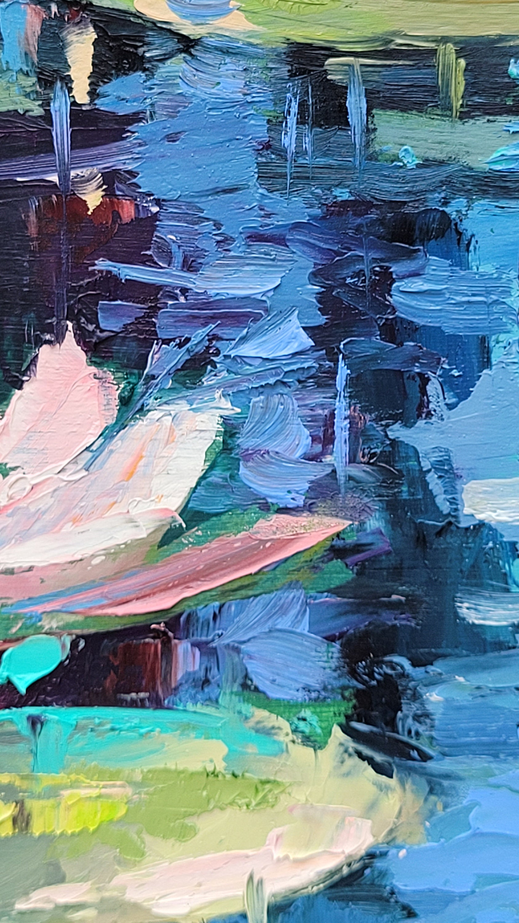 睡蓮の油絵：モネの池の絵、花の壁飾り（8x12） - Etsy 日本