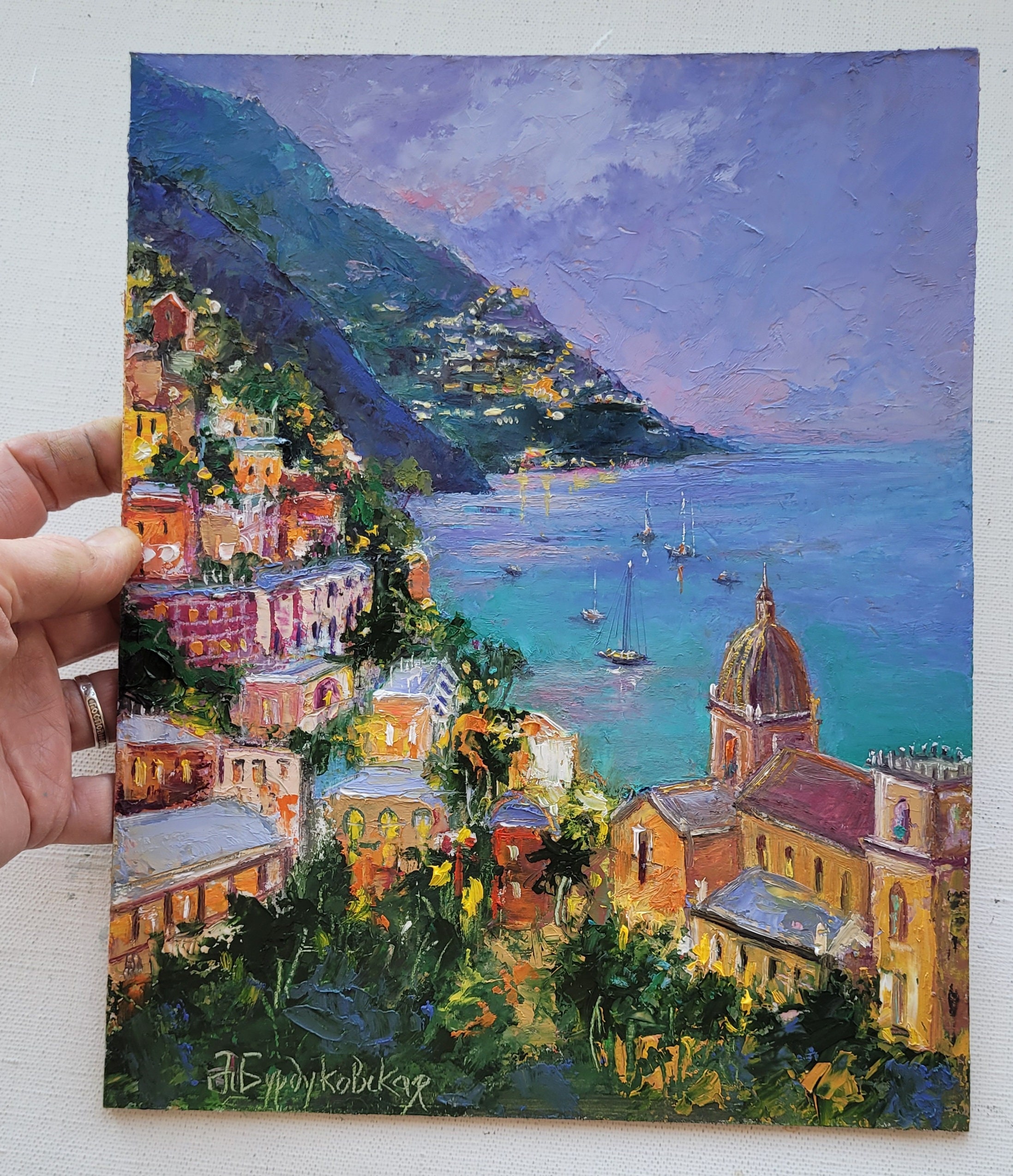 イタリア アマルフィ 絵画 海岸 オリジナルアート ポジターノ