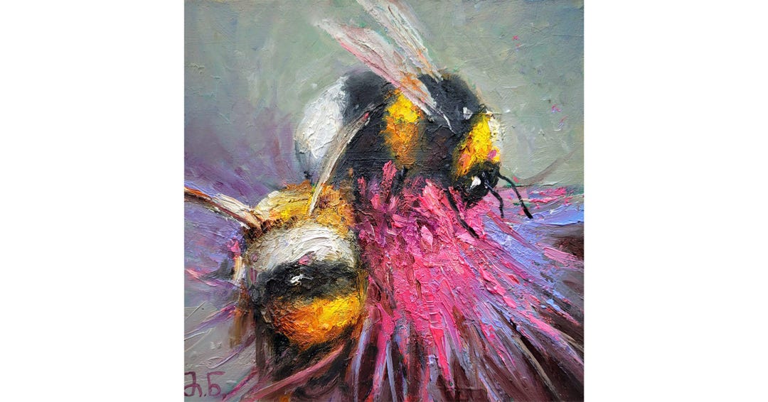 Bumblebee Oil Painting Honey Bee Original Wall Art Miniature Animal ...