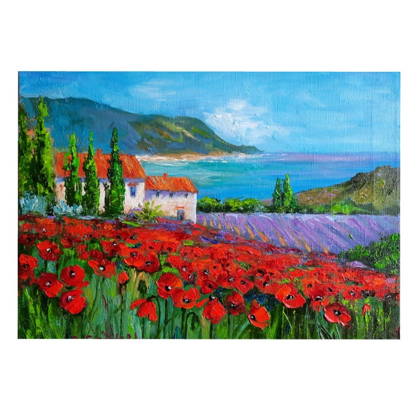 Italy landscape painting Tuscany original art canvas lavender artwork personalized gift By NatalyArtUa