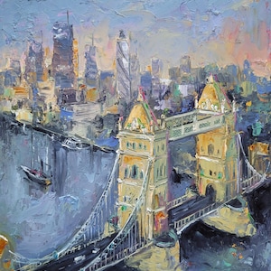 London oil painting Tower Bridge original art city landscape wall art Miniature artwork handmade