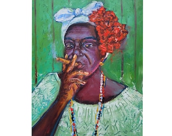 Black Woman Painting Portrait Original Art Cesaria Evora Artwork Female Wall Art