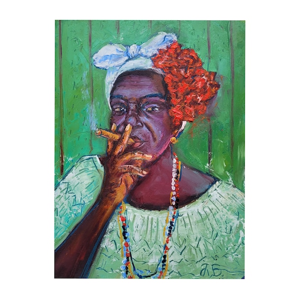 Portrait peinture femme noire, oeuvre d'art originale de Cesaria Evora, oeuvre d'art murale féminine