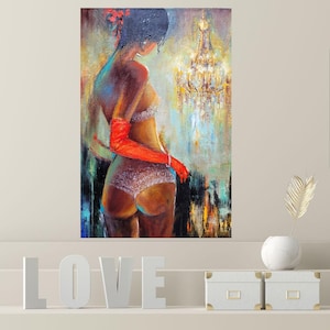 Original Portrait Painting on Canvas Naked Woman Large Female Body Wall Art Impasto Artwork