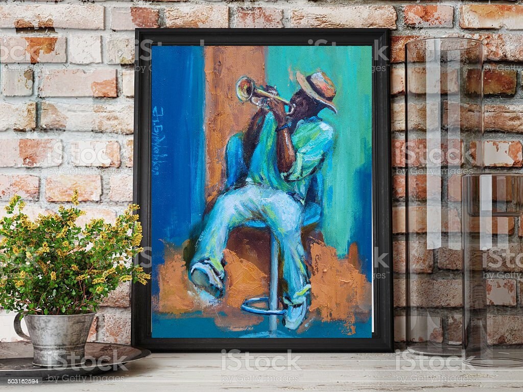 ジャズミュージシャンの絵画 トランペッター オリジナルアート 音楽