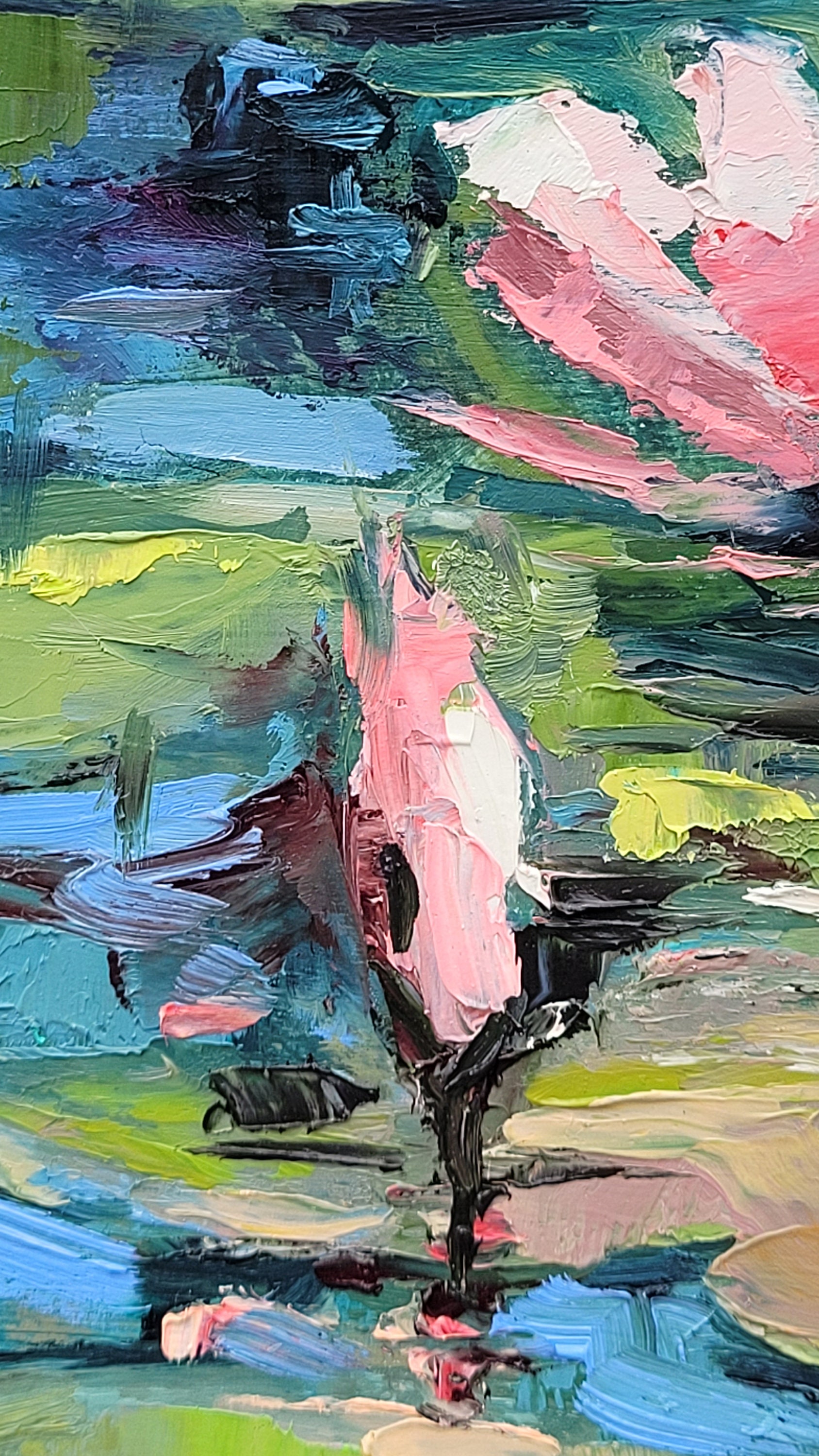 睡蓮の油絵：モネの池の絵、花の壁飾り（8x12） - Etsy 日本