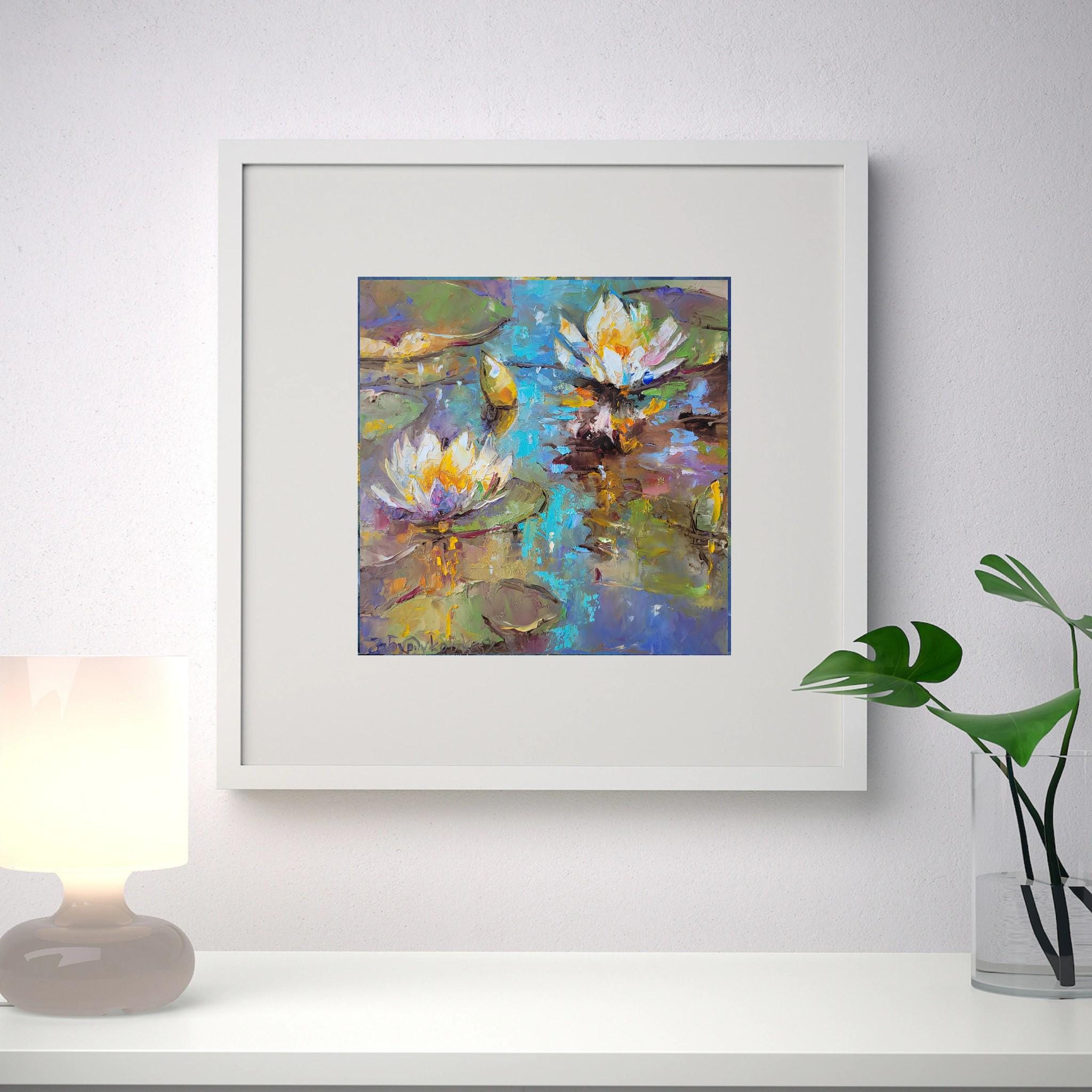 睡蓮の油絵：モネ風池の絵画、8x8インチのオリジナル作品 - Etsy 日本