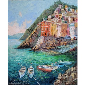 Riomaggiore Italy Oil Painting Coastal Original Art Landscape Wall