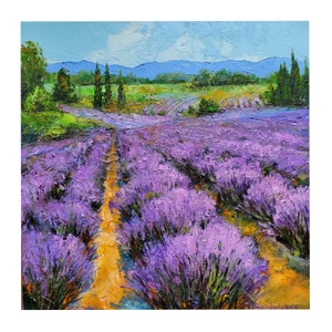 Lavender painting Italy original artwork Tuscany landscape wall art textured handmade art