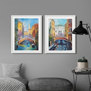 Venice Original Painting Two Vintage Venetian Wall Art Italy Canvas City artwork 12x16 in
