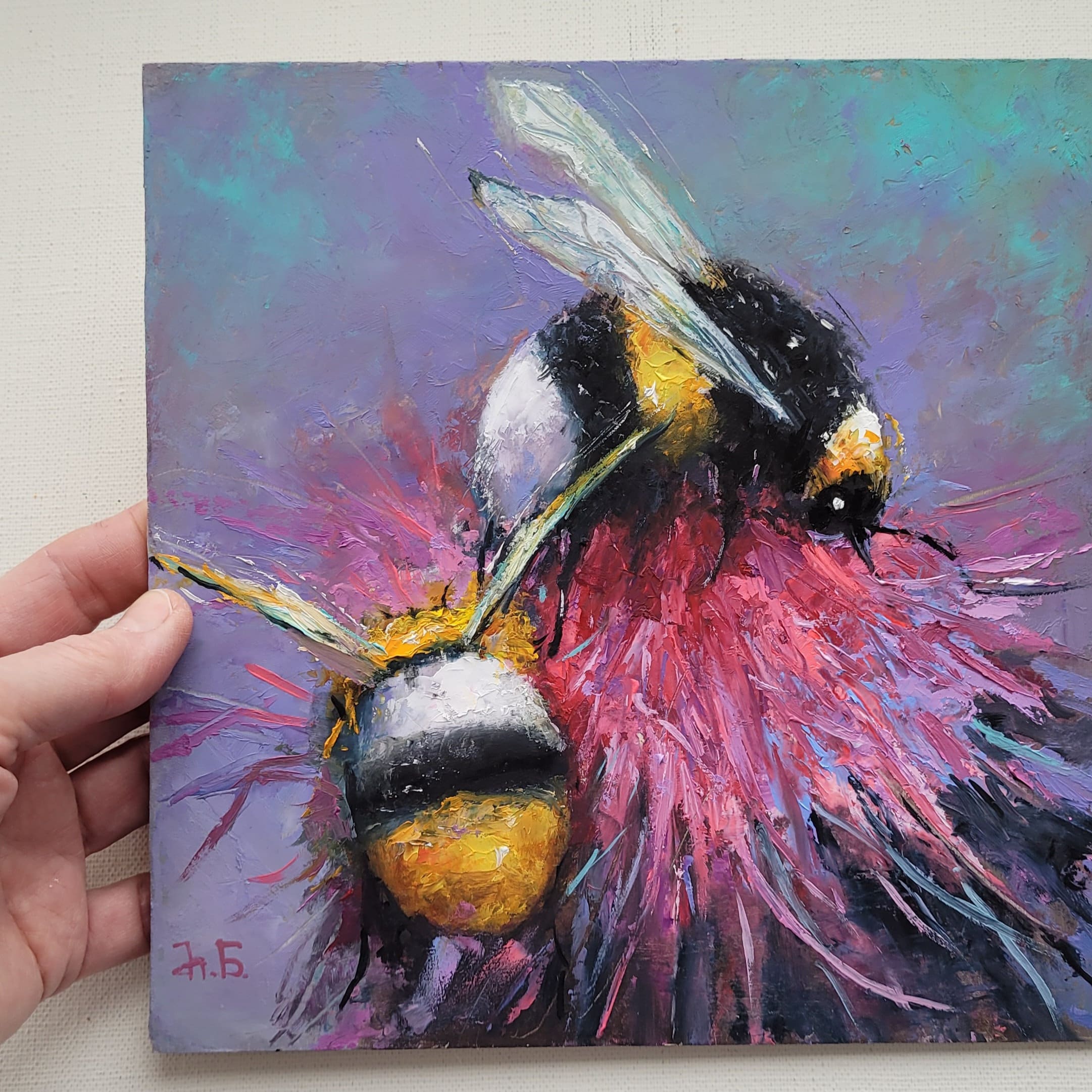 Watercolor original bumblebee room decor bee painting art by Anne