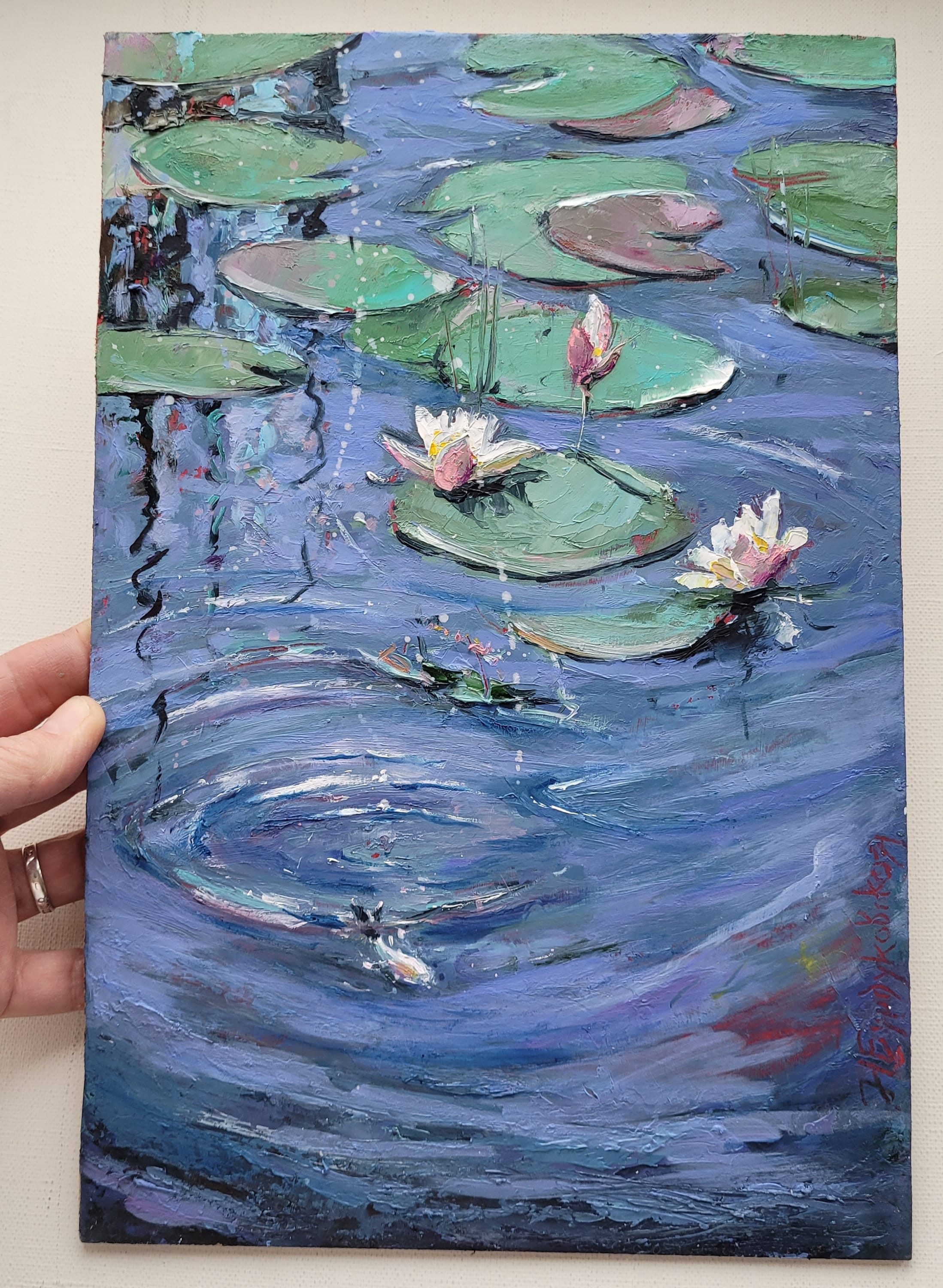 油絵 絵画【蓮の池】 油絵 絵画【蓮の池】 油絵 絵画【蓮の池】
