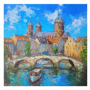 Amsterdam Oil Painting Dutch Original Art Landscape Wall Art City Artwork
