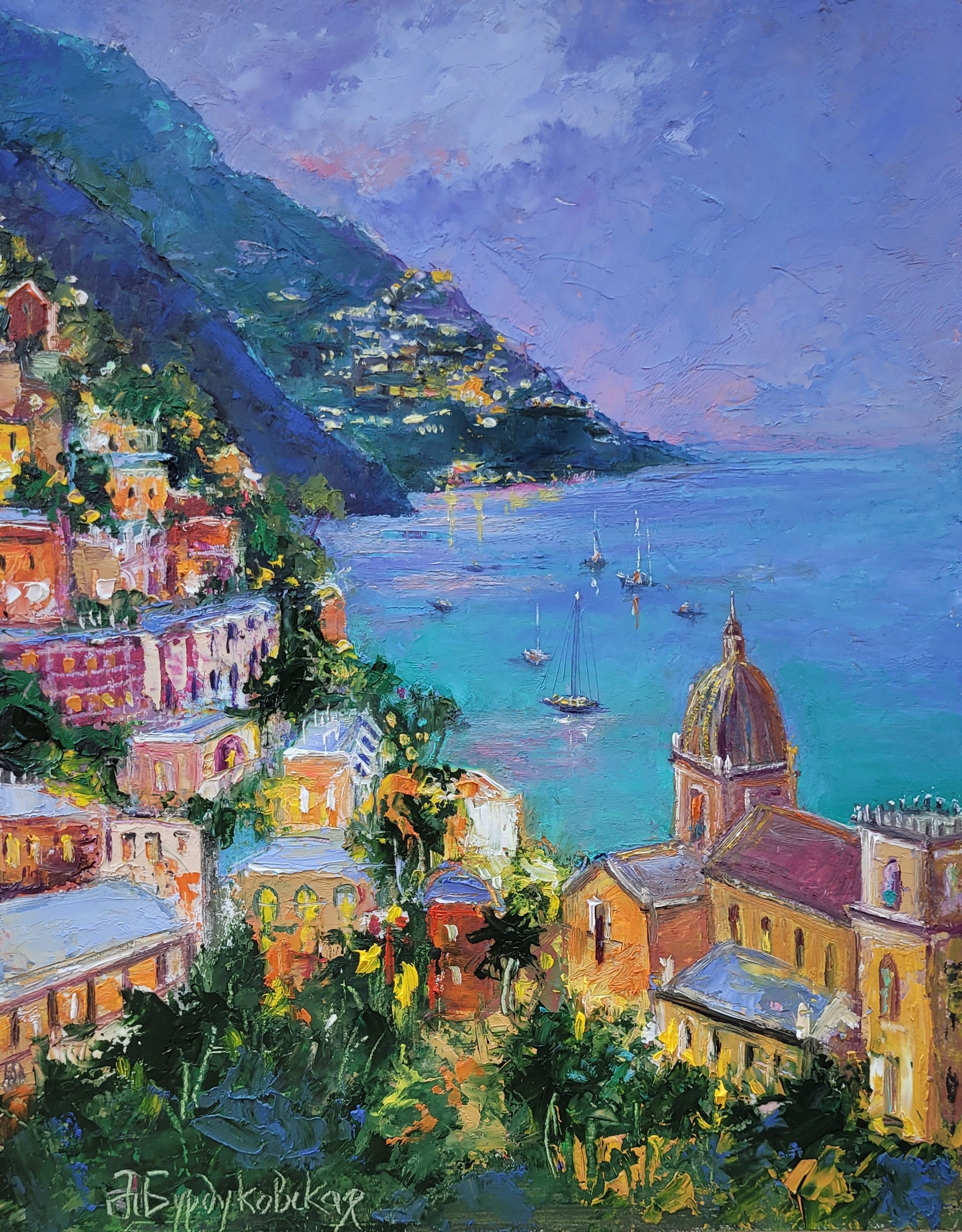イタリア アマルフィ 絵画 海岸 オリジナルアート ポジターノ