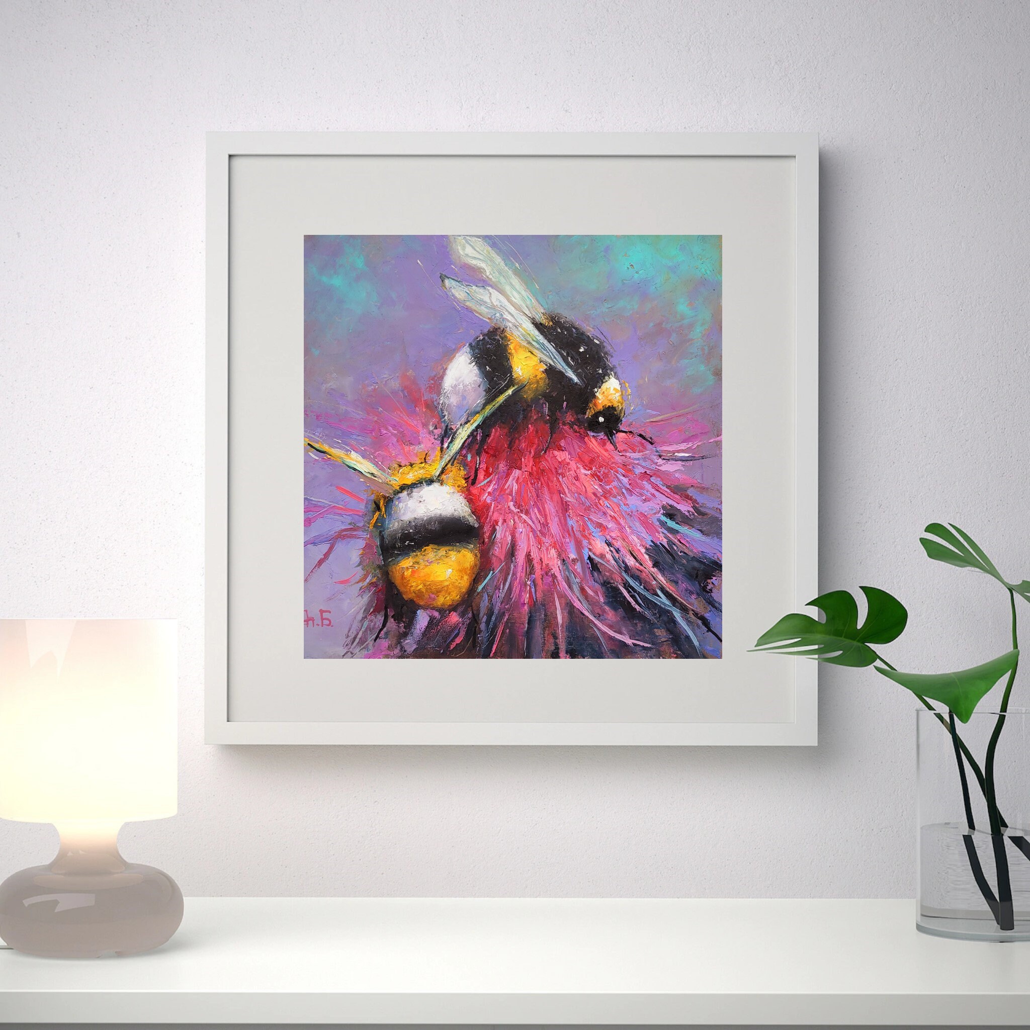 RyounoArt Bee Prints Wall Art Canvas Pictures of Vintage Honey Bee on Daisy  Bumble Bee Home Kitchen Decor Framed